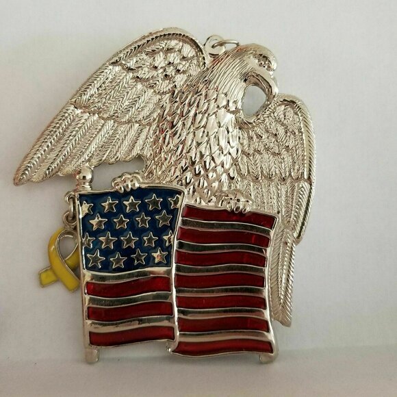 Gorham Silverplate  American Eagle Ornament Stars & Stripes Flag, Yellow Ribbon - Picture 5 of 6